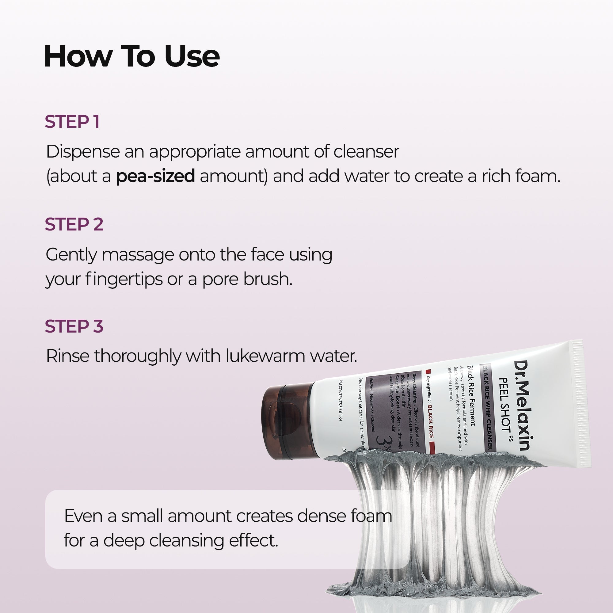 Peel Shot Black Rice Mochi Whip Cleanser detail view 7 — Melax K-Beauty