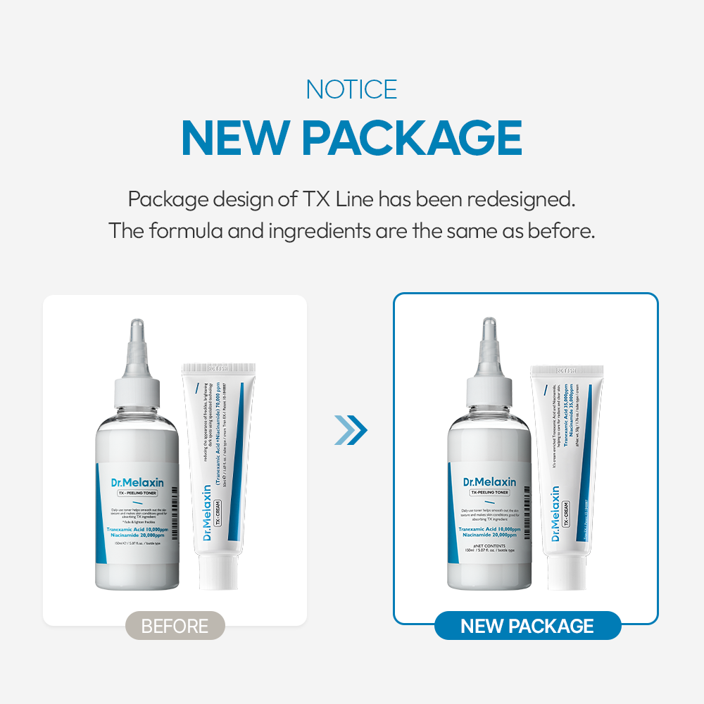 TX Peeling Toner packaging detail — Melax K-Beauty